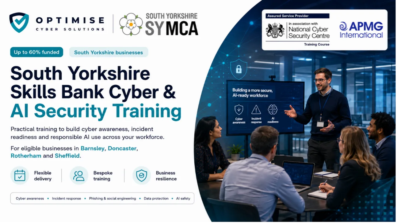 An instructor delivering cyber security training to a mixed workplace team, supported by the South Yorkshire Skills Bank